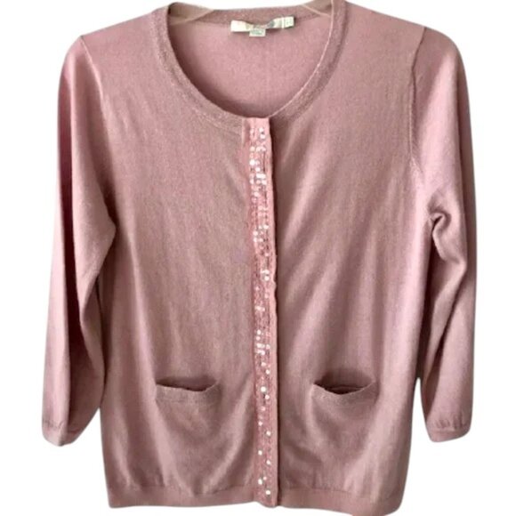 Boden Sequined Lightweight Wool Cardigan - Milkshake Pink - 8 - Picture 2 of 11